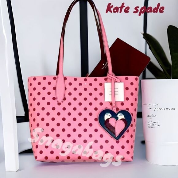 KATE SPADE NWT SMALL REVERSIBLE TOTE BAG ARCH LOVE BIRDS 2 PIECE SET WITH POUCH - Picture 1 of 14